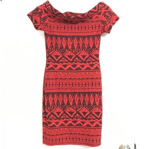 Y2K Snap Geometric Patterned Fitted Bodycon Dress XS/S Fit Off Shoulder